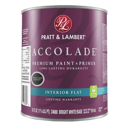 Pratt & Lambert Accolade Z4600 Paint and Primer, Flat, Bright White Base, 31 oz 0000Z4680-14